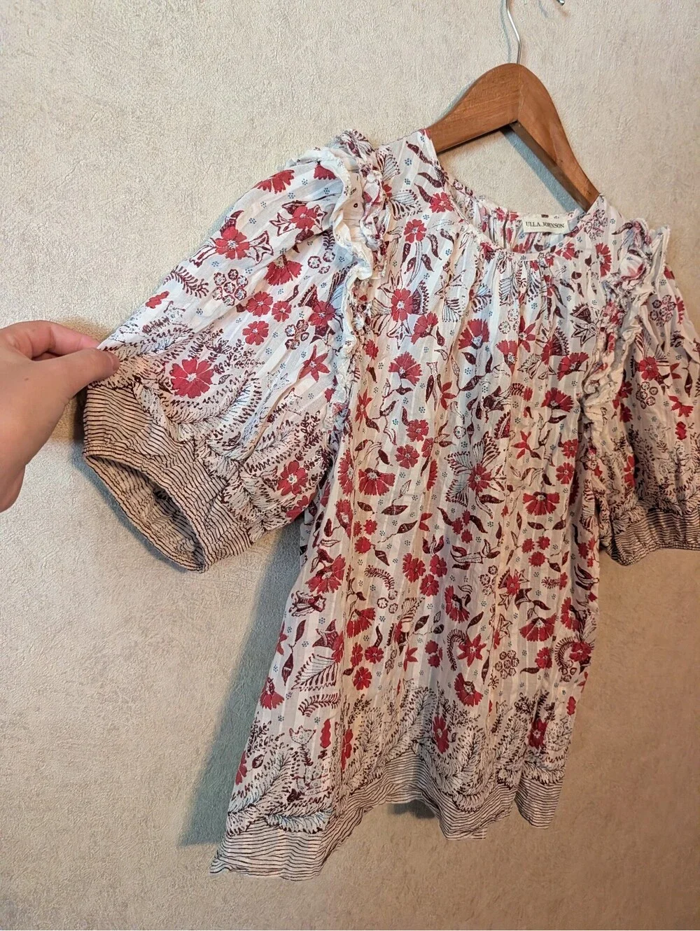 ULLA JOHNSON white floral Arbor short sleeve cotton blouse sz 4